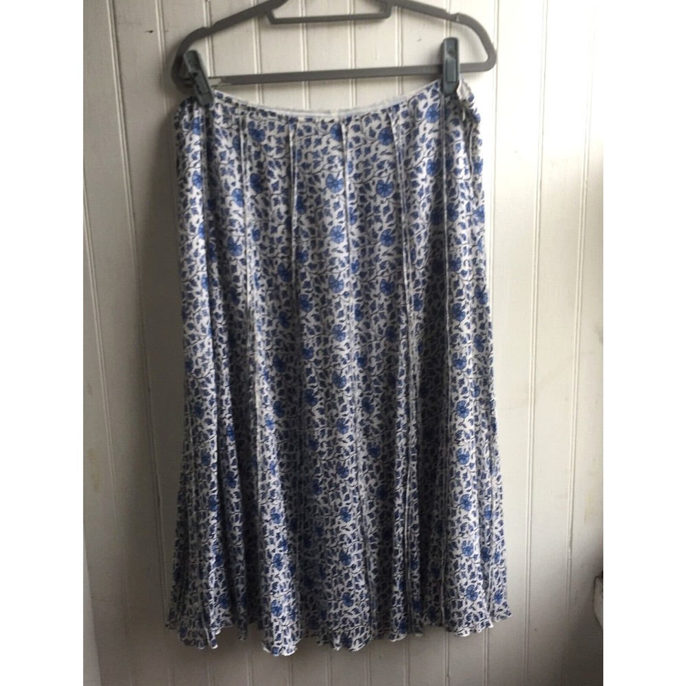 Emanuel Ungaro Blue White Floral Midi Maxi Skirt Silk Cotton Lined Size 16 Flowy